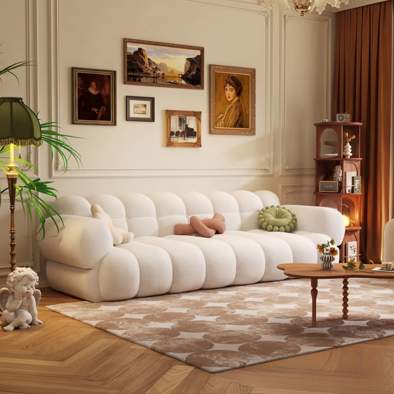 Light Luxury Simple Modern Sofa 82.68 Upholstered Sofa White Flannel